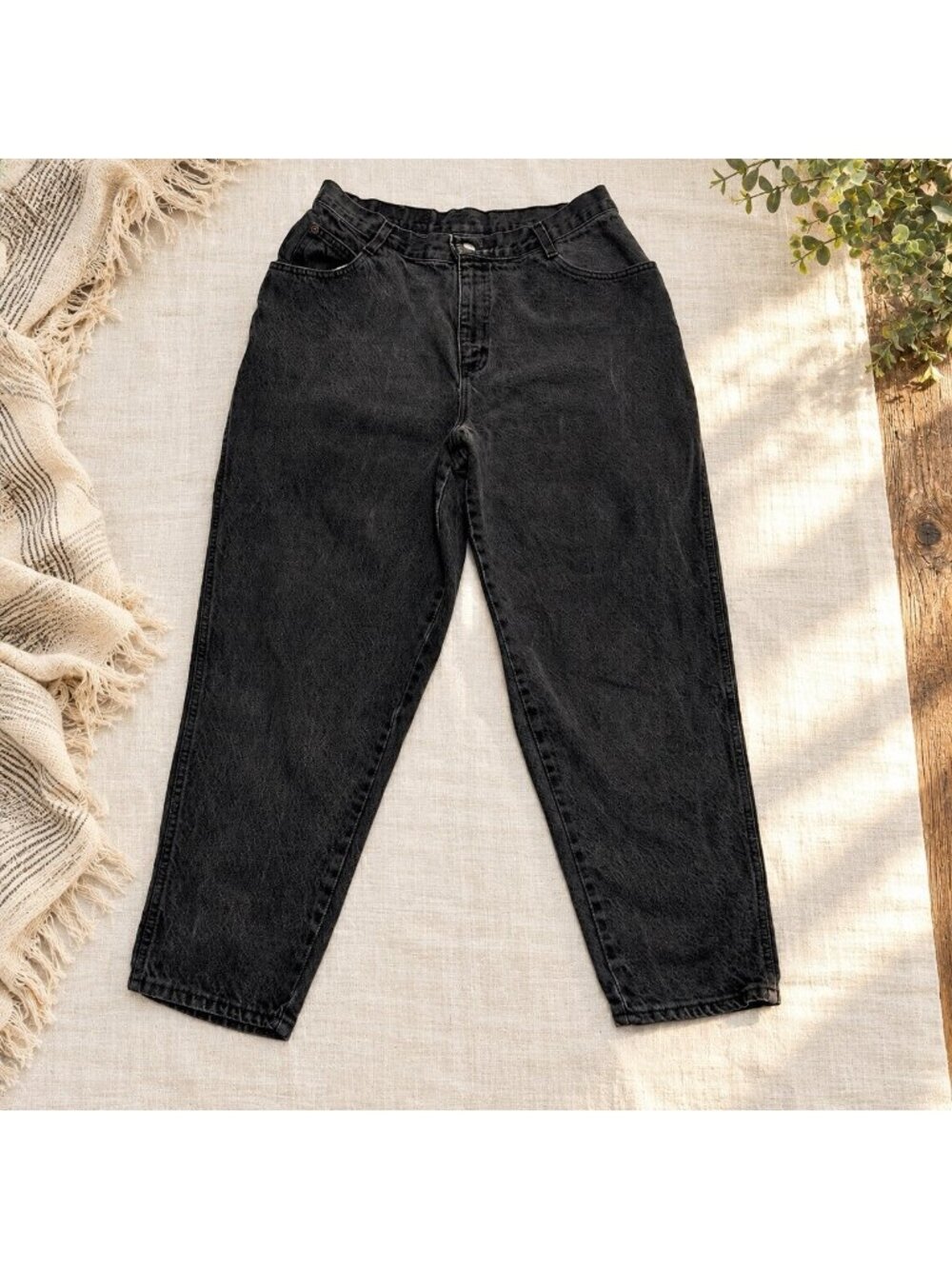 Vintage Gitano Black Denim High-Rise Jeans Womens Size 6 Petite Tapered 31x27.5